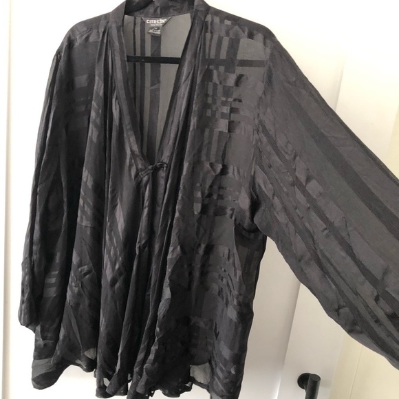 Citron Black Sheer Silk Blouse 2X - Picture 11 of 12
